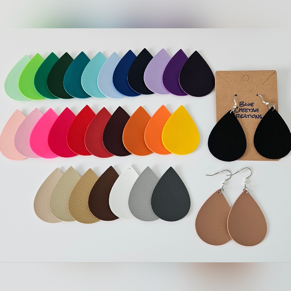 New faux leather earrings, dangle earring, teardrop earrings, multiple colors